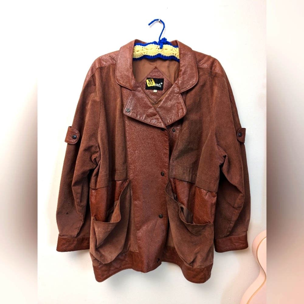 Suede Brown Leather coat size Large